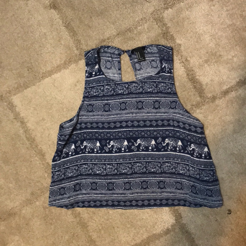 Elephant Print Blue Crop Top